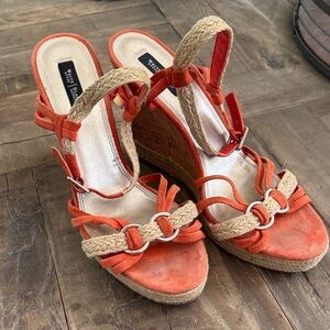 WHBM Orange Suede Jupiter Wedge sandals